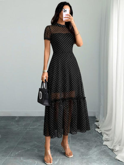 ✨2026 Neuankömmling 50%RABATT🌸Blumendruck Tüll-Mesh Rüschensaum Maxikleid