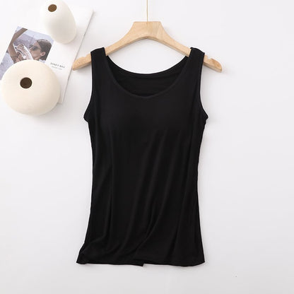 🎁 Heißer Verkauf 50% RABATT 👉 Damen Klassisches Einfarbiges Tank Top mit Integriertem BH 🎉