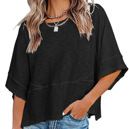 👕 50% RABATT! 🌸 Einfarbiges Damen T-Shirt mit Glockenärmeln – Locker geschnittenes Sommeroberteil aus weichem Stoff in 3 Farben✨