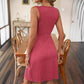 👗🎀 Damen V-Ausschnitt-Kleid mit Knoten- & Raffdetail – ärmellos, taillenbetont & feminin – Fließender Stoff, perfekt für Sommerpartys, Büro oder romantische Anlässe 💃