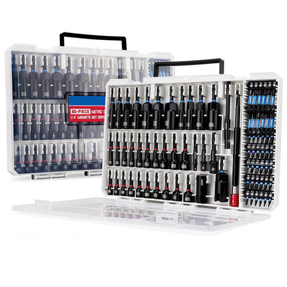 Magnetisches Schlagschrauber-Bit-Set, 80-teilig, metrisch & SAE mit Steckdosenadaptern, Bit-Halter, Flügelmutterschlüssel, Universalsteckdosen, Schnellverlängerung, Kraftbits, multifunktionaler Schraubendreher mit wechselbarem Kopf
