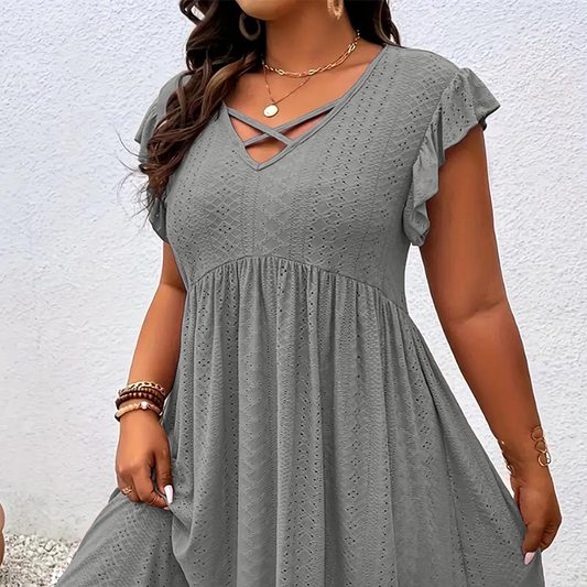 📢📢Limitiertes Angebot – 50 % Rabatt !! ⏰Damenkleid mit V-Ausschnitt und Rüschenbesatz