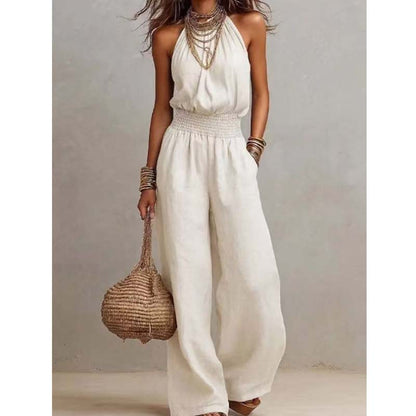 👗 50% RABATT! ✨ Damen eleganter rückenfreier Neckholder-Overall – Figurbetont & stilvoll – Perfekt für Sommerfeste, Dates oder besondere Anlässe – luftiger Stoff mit verführerischem Schnitt 🌸💃🌙