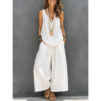 🌸Neuheiten & Sonderangebote – Set aus einfarbigem Damen-Tanktop mit V-Ausschnitt und Hose