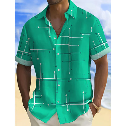 👔 📐Herren Geometrie-Print Relaxed-Fit Kurzarmhemd