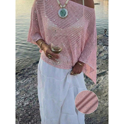 💎✨ Asymmetrisches Strick-Poncho-Oberteil – 50% RABATT! Leichter Glanz, asymmetrischer Schnitt, moderner Look – perfekt für jeden Anlass. 🔥🌸